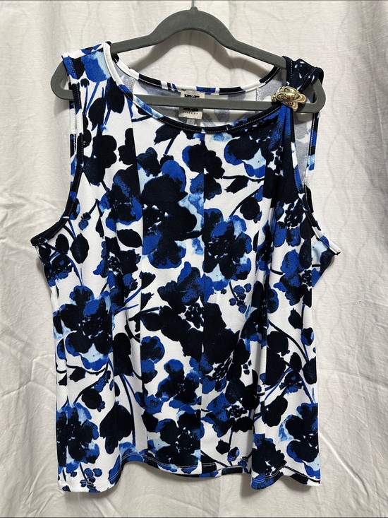 Anne Klein Tops - Anne Klein White Tank with Blue and Black Floral Motif